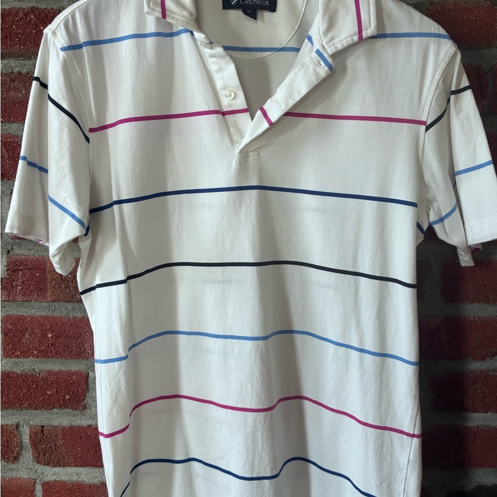 Daniel Cremieux White Polo with Blue and Pink Stripes